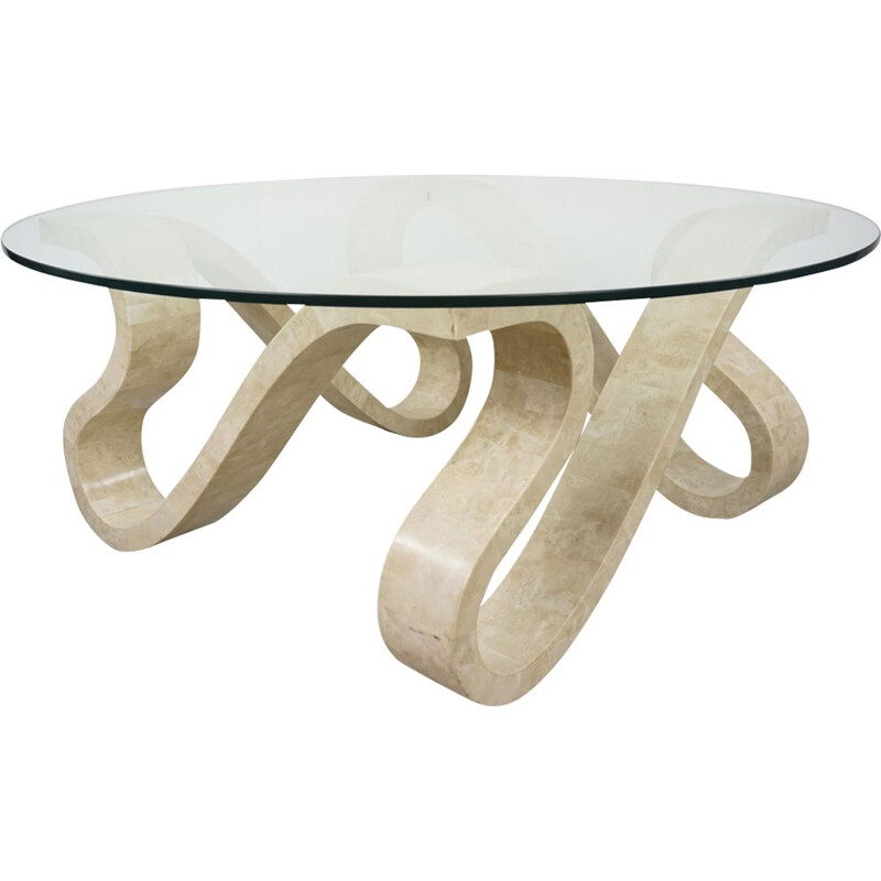 Vintage coffee table "Ribbon" in stone and glass