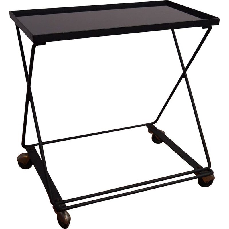 Vintage French serving cart in black metal