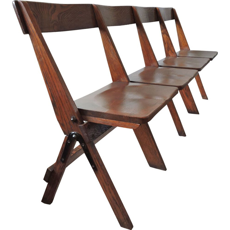 Ensemble de 4 chaises vintage pliantes siamoises en chêne 1930