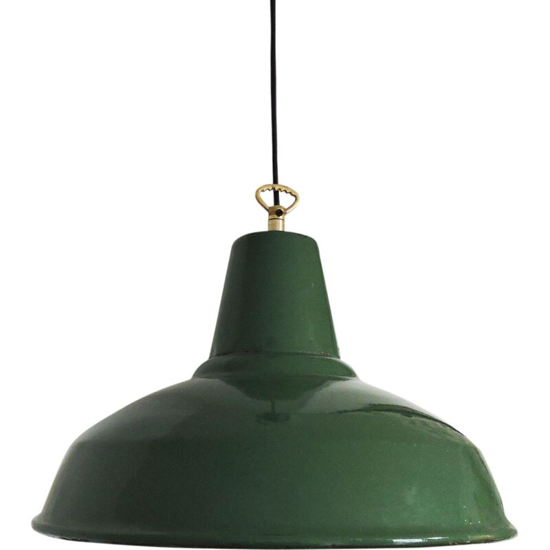 Vintage green metal industrial pendant lamp 1950