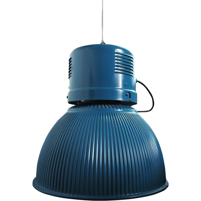 Lampe vintage en métal bleu strié, 1960