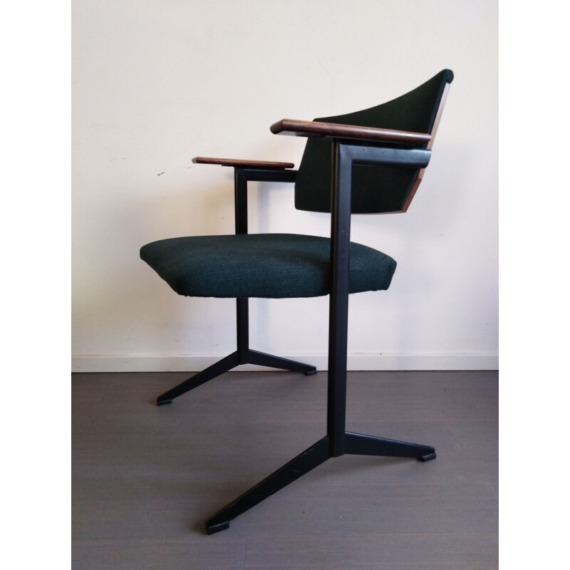 Set of 4 vintage green armchairs for Auping in metal and teak 1960