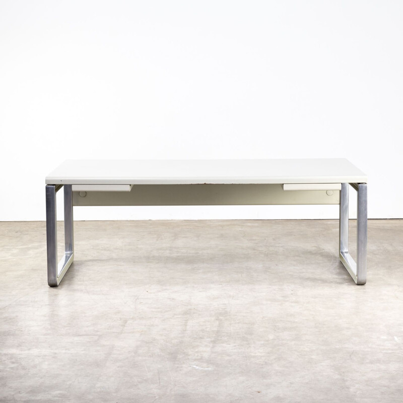 Vintage grey writing desk for Tecno in wood and aluminium