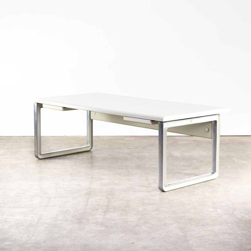 Vintage grey writing desk for Tecno in wood and aluminium