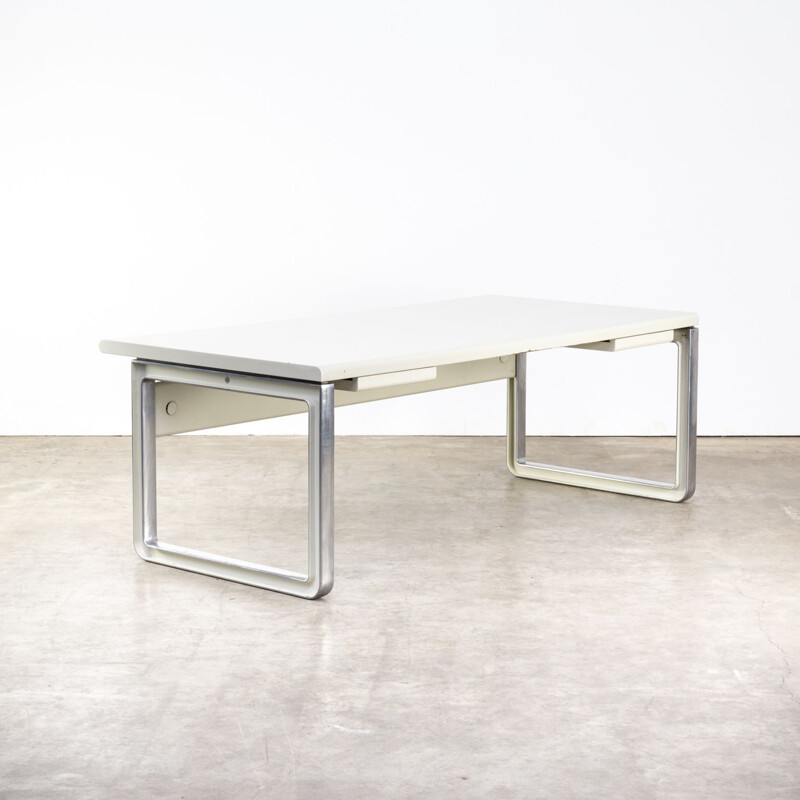 Vintage grey writing desk for Tecno in wood and aluminium