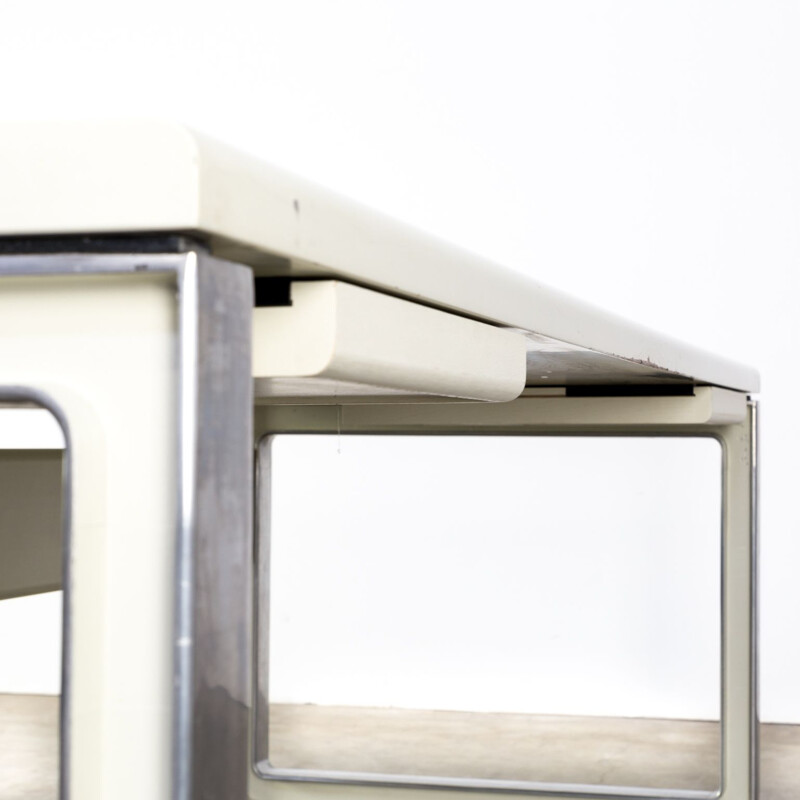 Vintage grey writing desk for Tecno in wood and aluminium