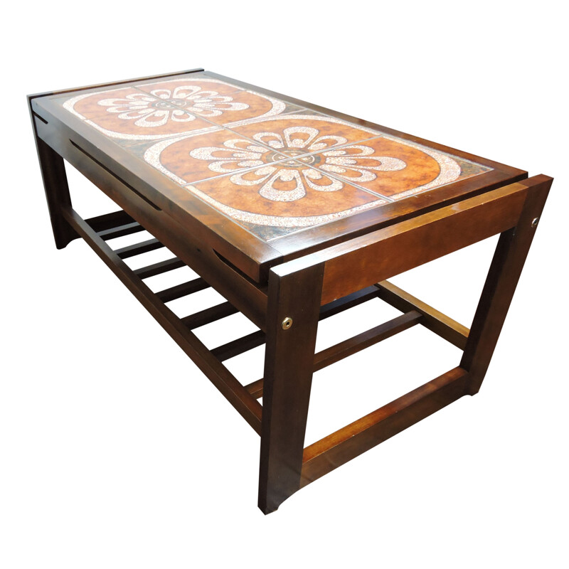 Vintage coffee table in teak and tile