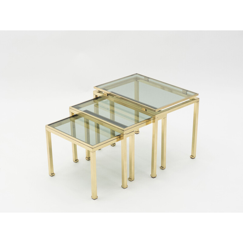 Set of 3 vintage nesting tables in brass by Guy Lefevre for Maison Jansen