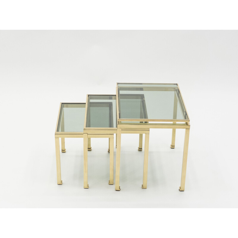 Set of 3 vintage nesting tables in brass by Guy Lefevre for Maison Jansen