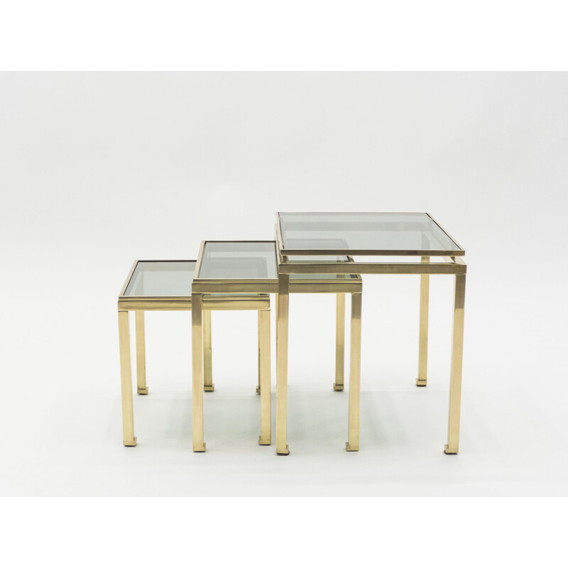 Set of 3 vintage nesting tables in brass by Guy Lefevre for Maison Jansen