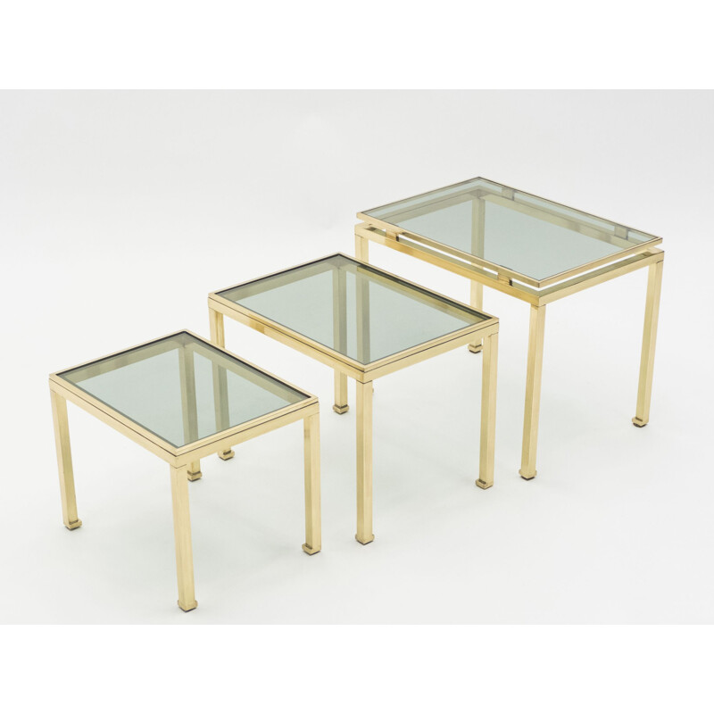 Set of 3 vintage nesting tables in brass by Guy Lefevre for Maison Jansen