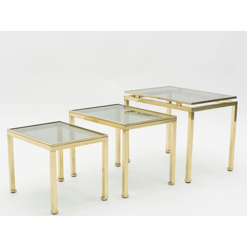 Set of 3 vintage nesting tables in brass by Guy Lefevre for Maison Jansen