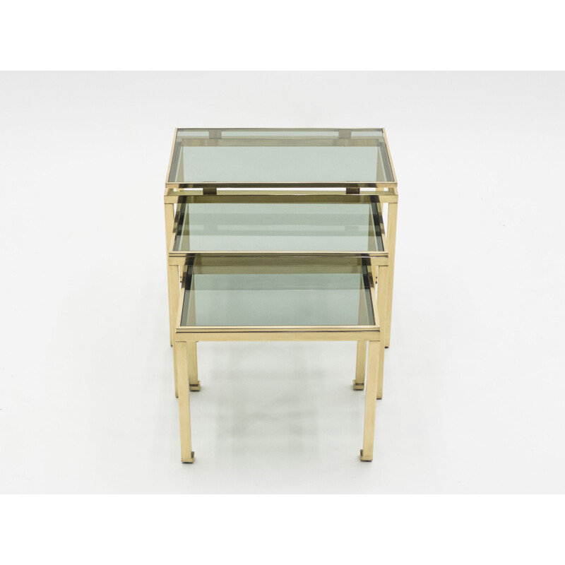 Set of 3 vintage nesting tables in brass by Guy Lefevre for Maison Jansen