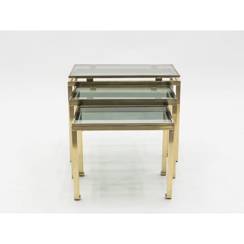 Set of 3 vintage nesting tables in brass by Guy Lefevre for Maison Jansen