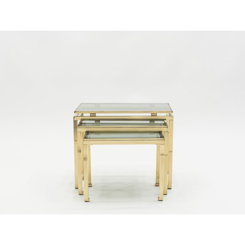 Set of 3 vintage nesting tables in brass by Guy Lefevre for Maison Jansen