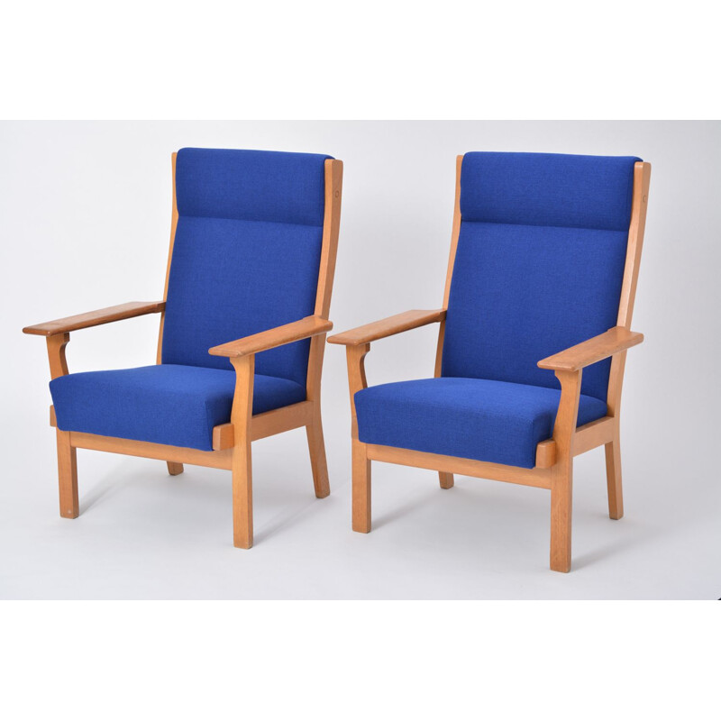 Conjunto de 2 sillones azules vintage Ge 181 A de Hans Wegner para Getama