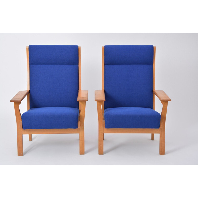 Conjunto de 2 sillones azules vintage Ge 181 A de Hans Wegner para Getama