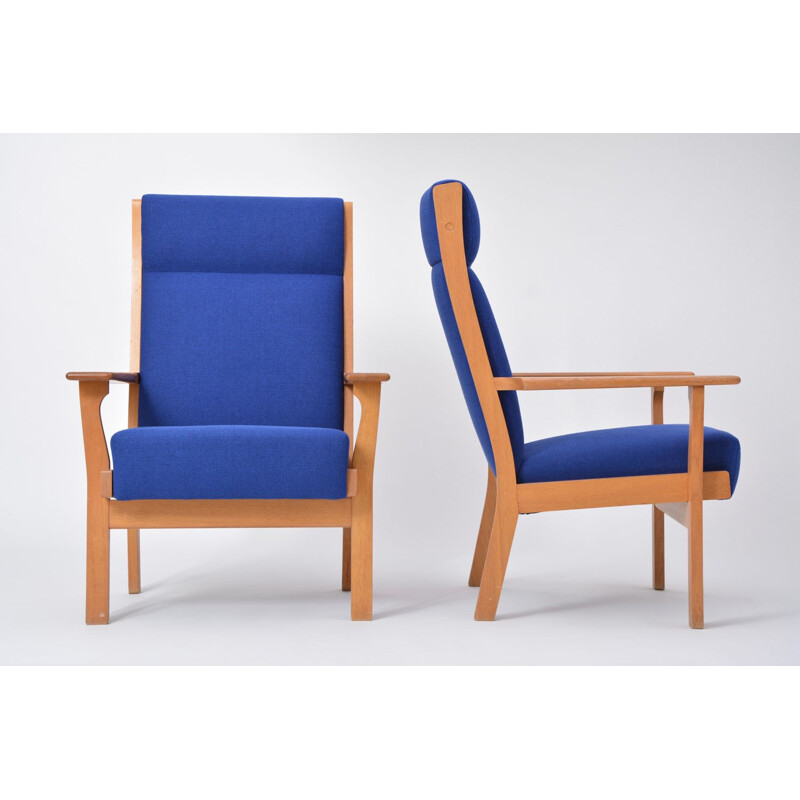 Suite aus 2 blauen Vintage-Sesseln Ge 181 A von Hans Wegner für Getama