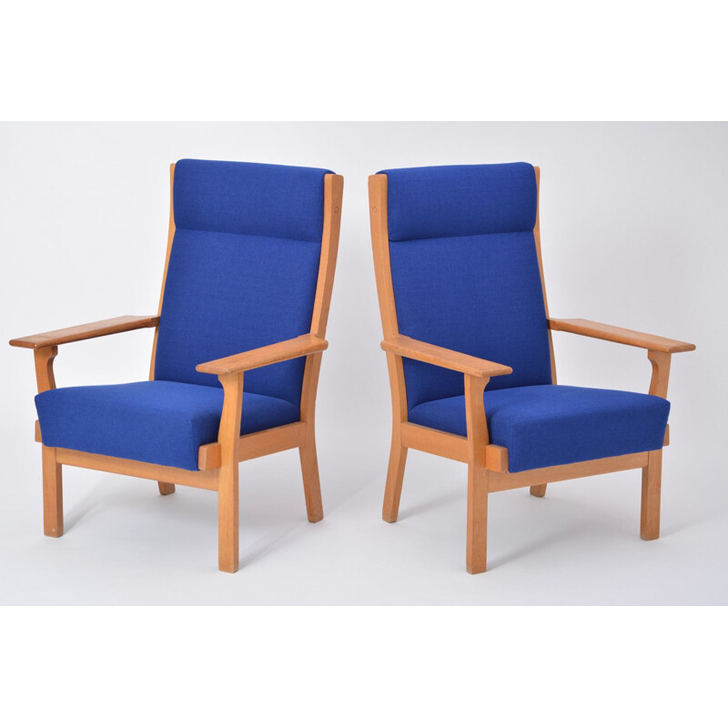 Conjunto de 2 sillones azules vintage Ge 181 A de Hans Wegner para Getama