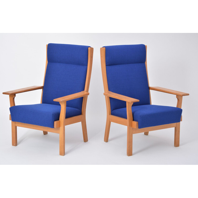 Suite aus 2 blauen Vintage-Sesseln Ge 181 A von Hans Wegner für Getama