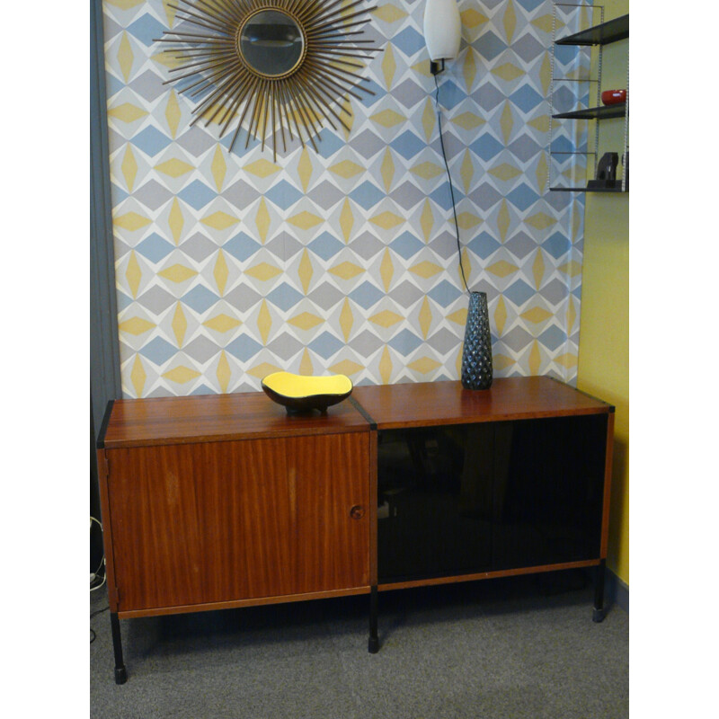 Small sideboard in wood, glass and metal, ARP - 1960s