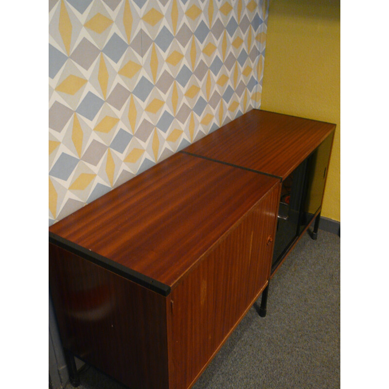 Small sideboard in wood, glass and metal, ARP - 1960s