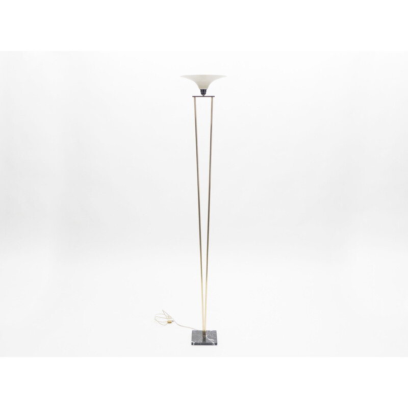 Vintage Italian floor lamp in brass and opaline by Stilnovo