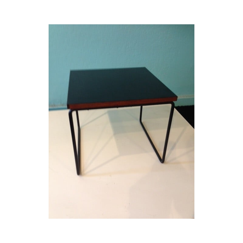Black coffee table in melamine and metal, Pierre GUARICHE - 1950s