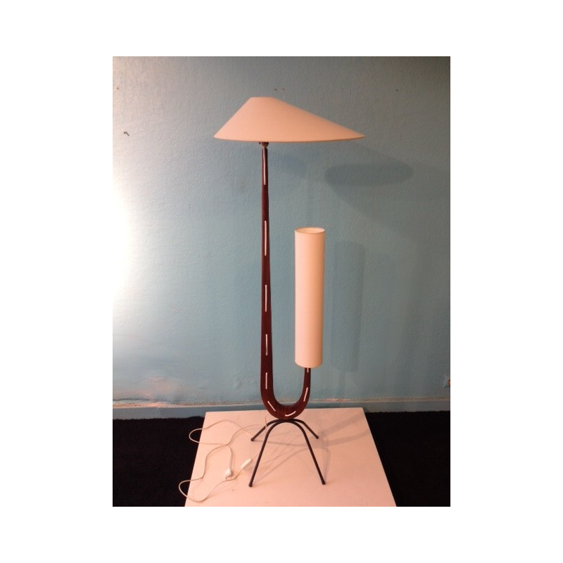 Girafe floor lamp in teak and metal, Jean RISPAL - 1950s