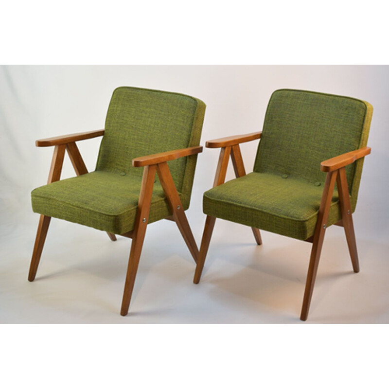 Suite of 2 vintage green armchairs