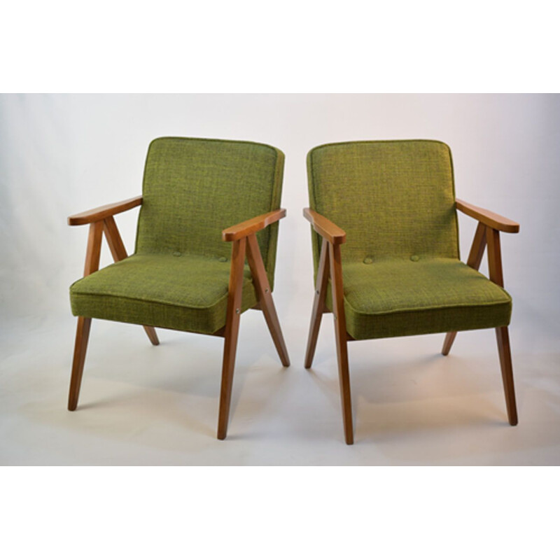 Suite of 2 vintage green armchairs