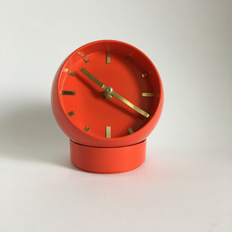 Vintage space age table clock in red plastic 1970