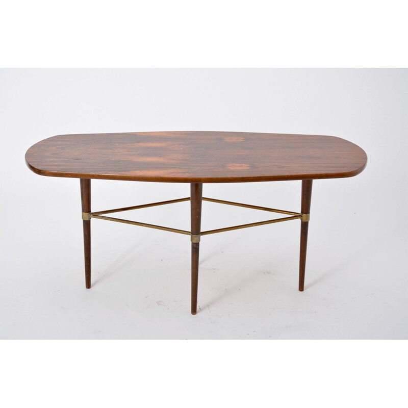 Vintage table by Förenades Möbler in rosewood and brass details 1950