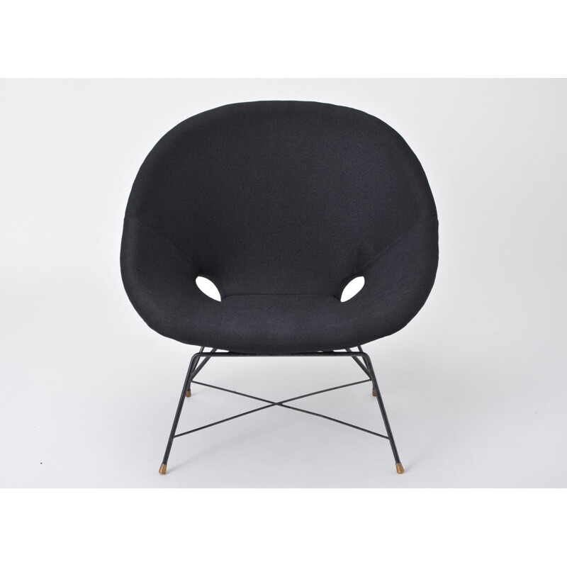 Vintage black Cosmos armchair for Saporiti with brass bases 1950