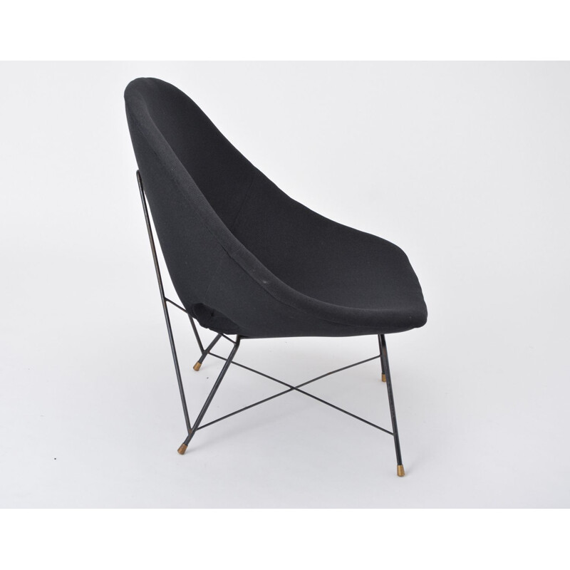 Vintage black Cosmos armchair for Saporiti with brass bases 1950