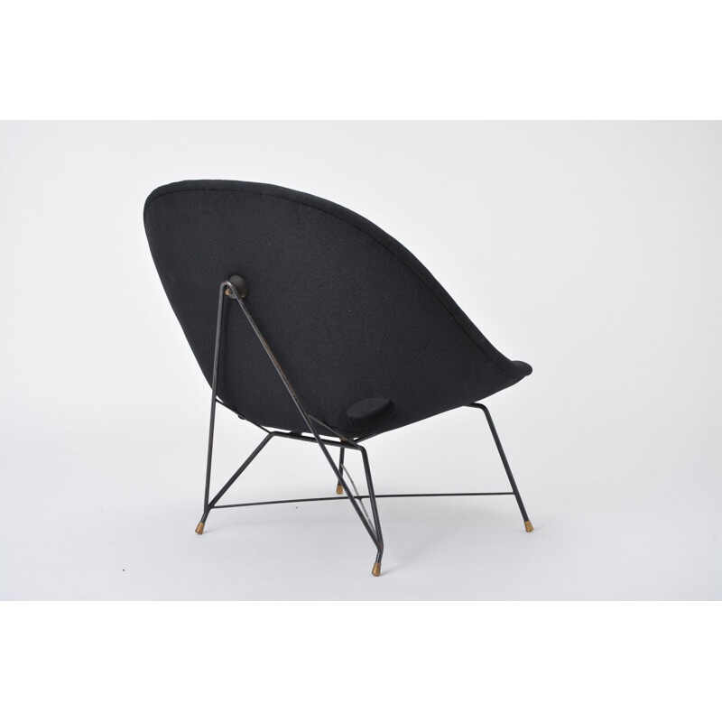 Vintage black Cosmos armchair for Saporiti with brass bases 1950