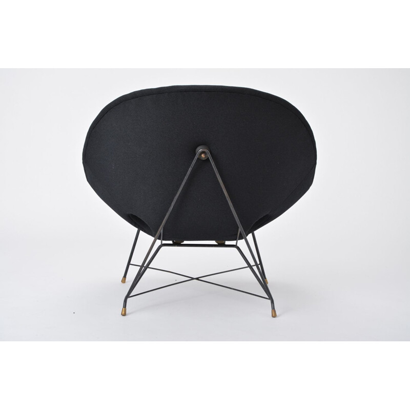 Vintage black Cosmos armchair for Saporiti with brass bases 1950