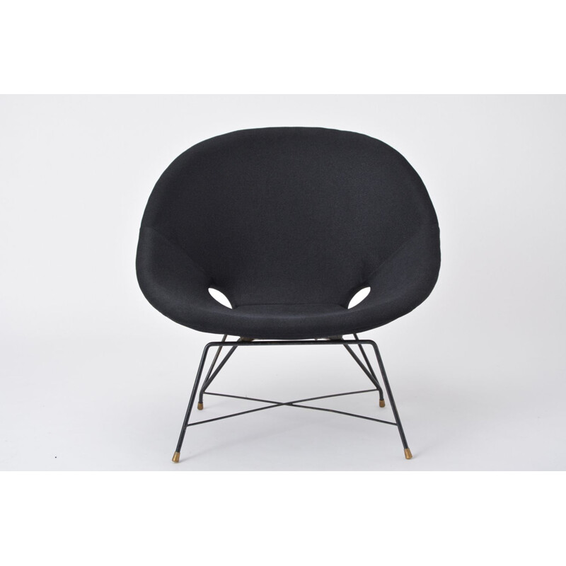 Vintage black Cosmos armchair for Saporiti with brass bases 1950