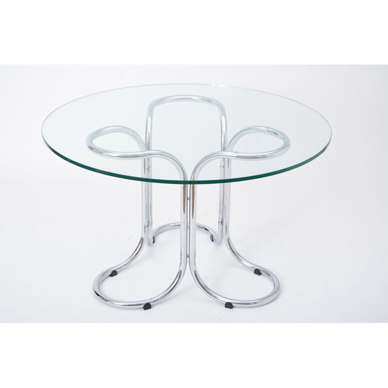 Table vintage italienne en verre et acier avec base en métal  1970