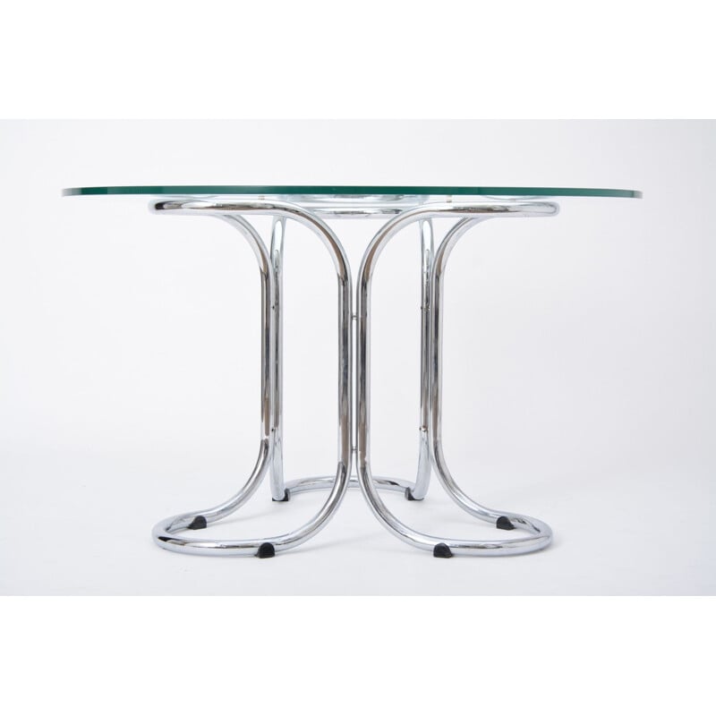 Table vintage italienne en verre et acier avec base en métal  1970