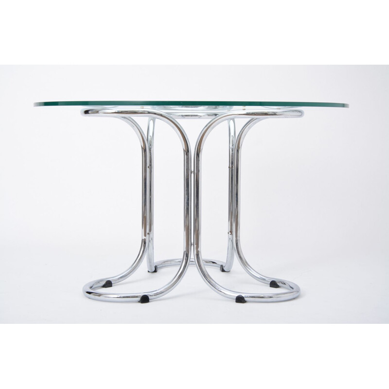 Vintage italian glass and steel dining table with metal base 1970