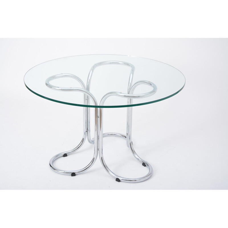 Vintage italian glass and steel dining table with metal base 1970