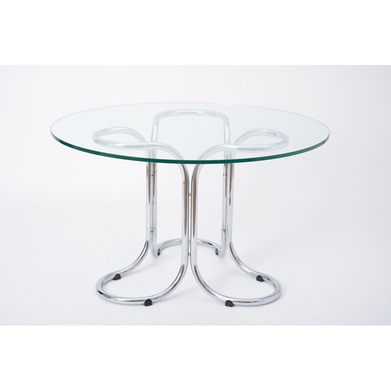 Vintage italian glass and steel dining table with metal base 1970