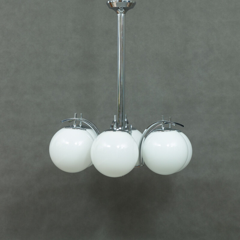 Vintage italian space age chandelier in glass and metal 1960