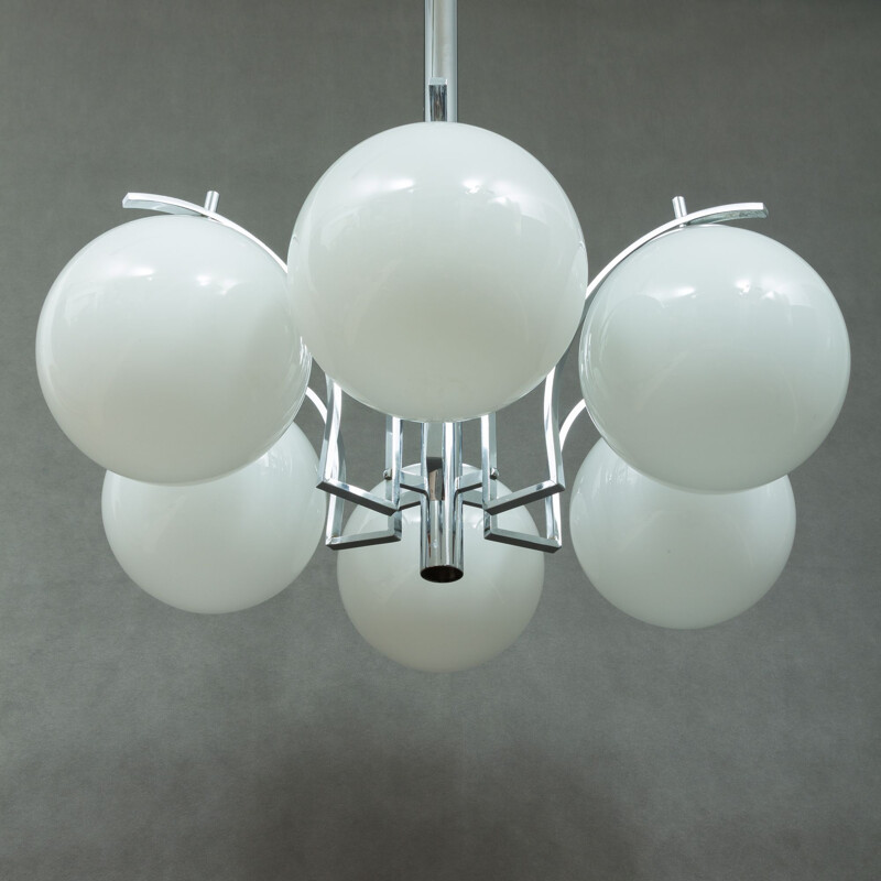 Vintage italian space age chandelier in glass and metal 1960