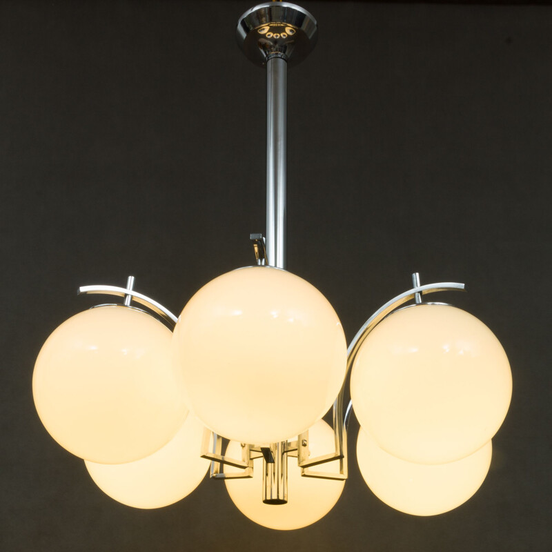 Vintage italian space age chandelier in glass and metal 1960
