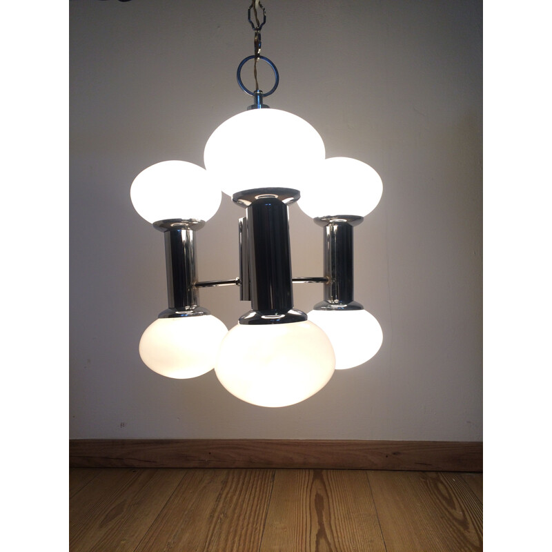 Vintage silvered pendant lamp, italian style