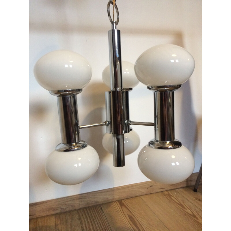 Vintage silvered pendant lamp, italian style