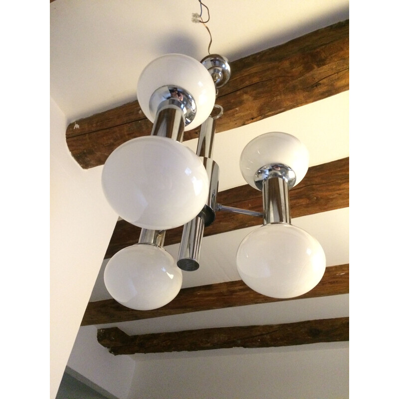 Vintage silvered pendant lamp, italian style