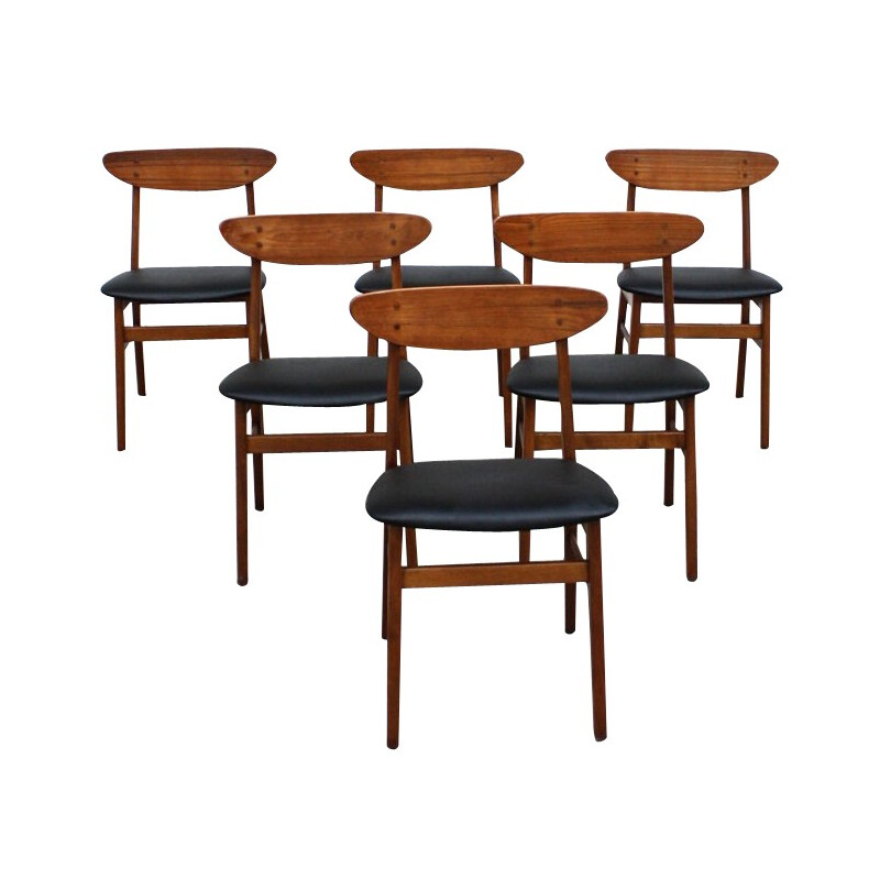 6 vintage Scandinavian chairs in teak - 1960s